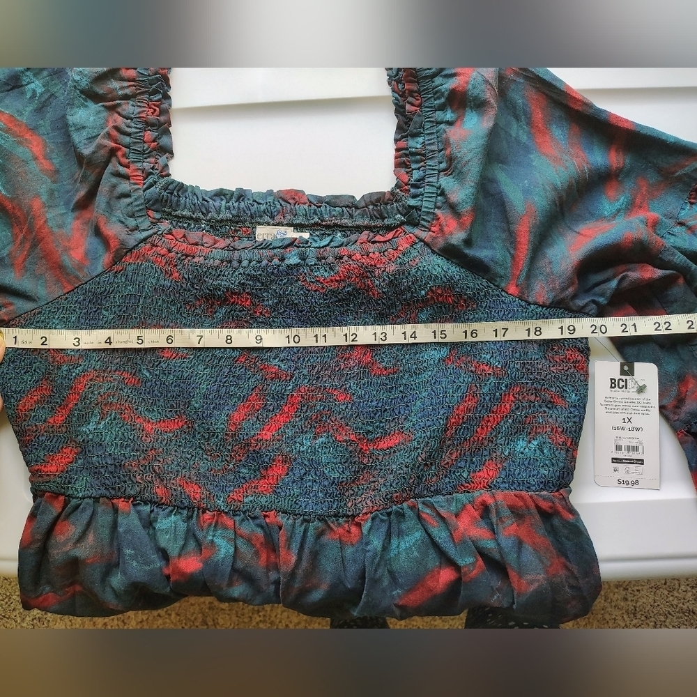 NWT Terra & Sky women's smock top, flared sleeves, cotton, plus sz 1X. - Picture 9 of 16